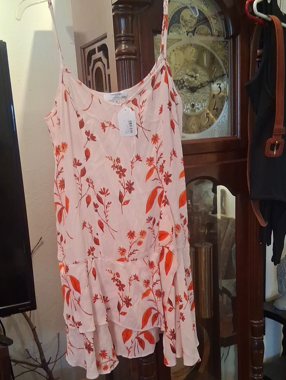 Thakoon Pink Slip Dress with Orange Botanical Print